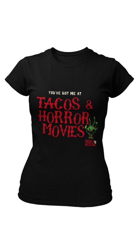 Tacos and Horror Movies women t shirt