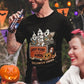 Black t-shirt with a vintage illustration of ghosts coming out of a cooler with tequila bottles and text reading "JUST HERE FOR THE BOOS HALLOWEEN CRUDA".