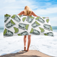 white beach towel with tequila shots lime and salt pattern, funny mexican summer towel for beach and pool days