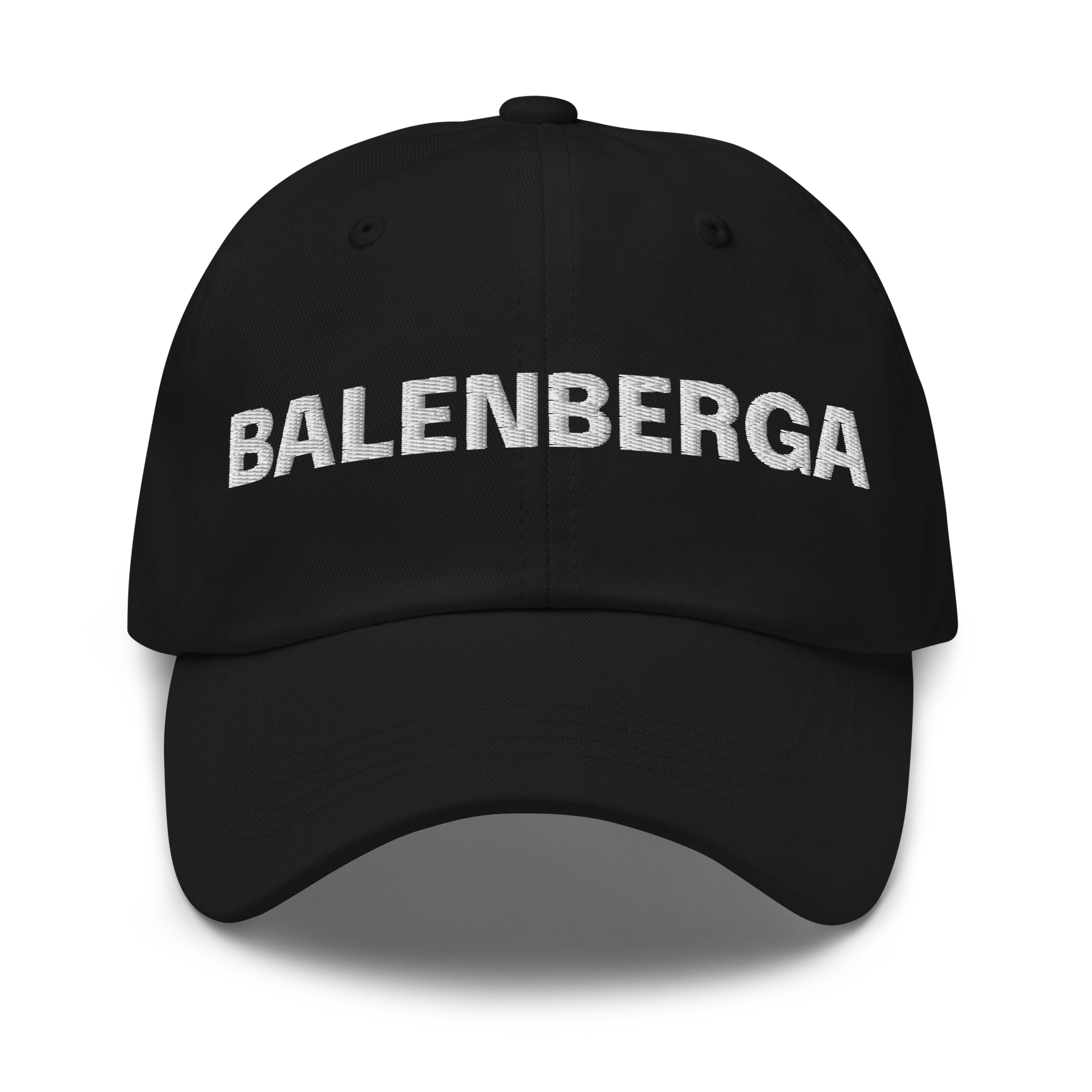 Black dad hat style cap, embroidered with the legend BALENBERGA
