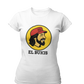 A caricature image of Mexican singer "El Buki," replacing the traditional beaver character on a stylized logo for a gas station.  all printed on a casual, short-sleeved t-shirt. The overall style is a fun, graphic illustration parody.