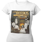 White t-shirt featuring a spooky band parody with ghosts around a fireplace with text reading "LOS BOOOKIS".