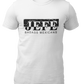 A white crew-neck t-shirt showcasing a bold black graphic design centered on the chest. The design features the word "JEFE" printed in a large, heavy serif font, split horizontally across the middle. The upper half of the letters is set inside a solid black rectangular box that features a white distressed, cracked stone or marble texture. The lower half of the letters extends below the box onto the clean white fabric. Directly underneath the word, "BADASS MEXICANS" is printed in a clean, smaller sans-serif.