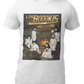 White t-shirt featuring a spooky band parody with ghosts around a fireplace with text reading "LOS BOOOKIS".