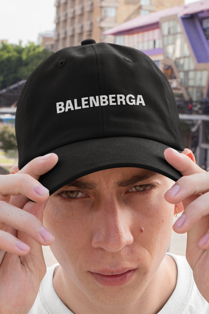 Black dad hat style cap, embroidered with the legend BALENBERGA