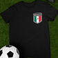 black futbol fan t-shirt with mexico crest on front and mex i can con huevos graphic on back for world cup 2026 