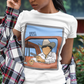 faceless corrido inspired white t-shirt with cowboy hat man sitting in truck illustration, regional mexicano style graphic tee for women