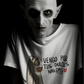 White t-shirt featuring an illustration of a dog dressed as a sheet ghost holding a pumpkin bucket next to text reading "VENGO POR TUS DULCES NALGAS".