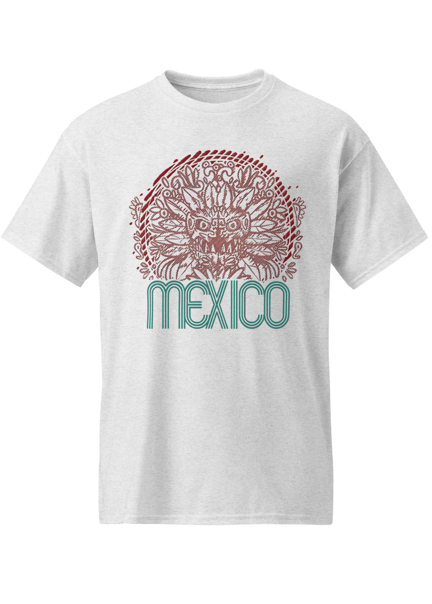 Ash graphic t-shirt with front print quetzalcoatl inspired mexican design and retro mexico typography