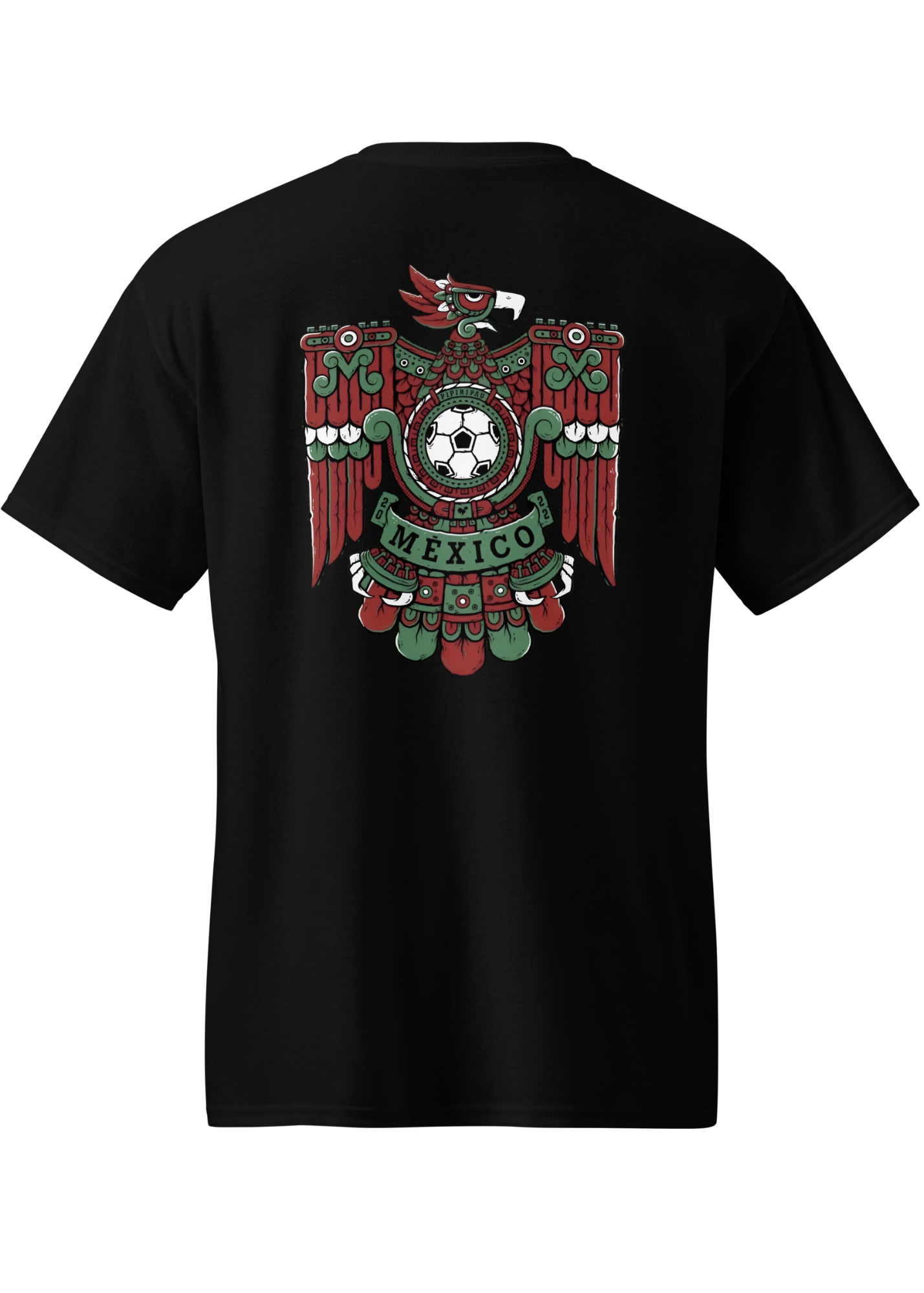 black front and back graphic t-shirt with mexica eagle inspired mexico futbol crest on front and oversized matching design on back