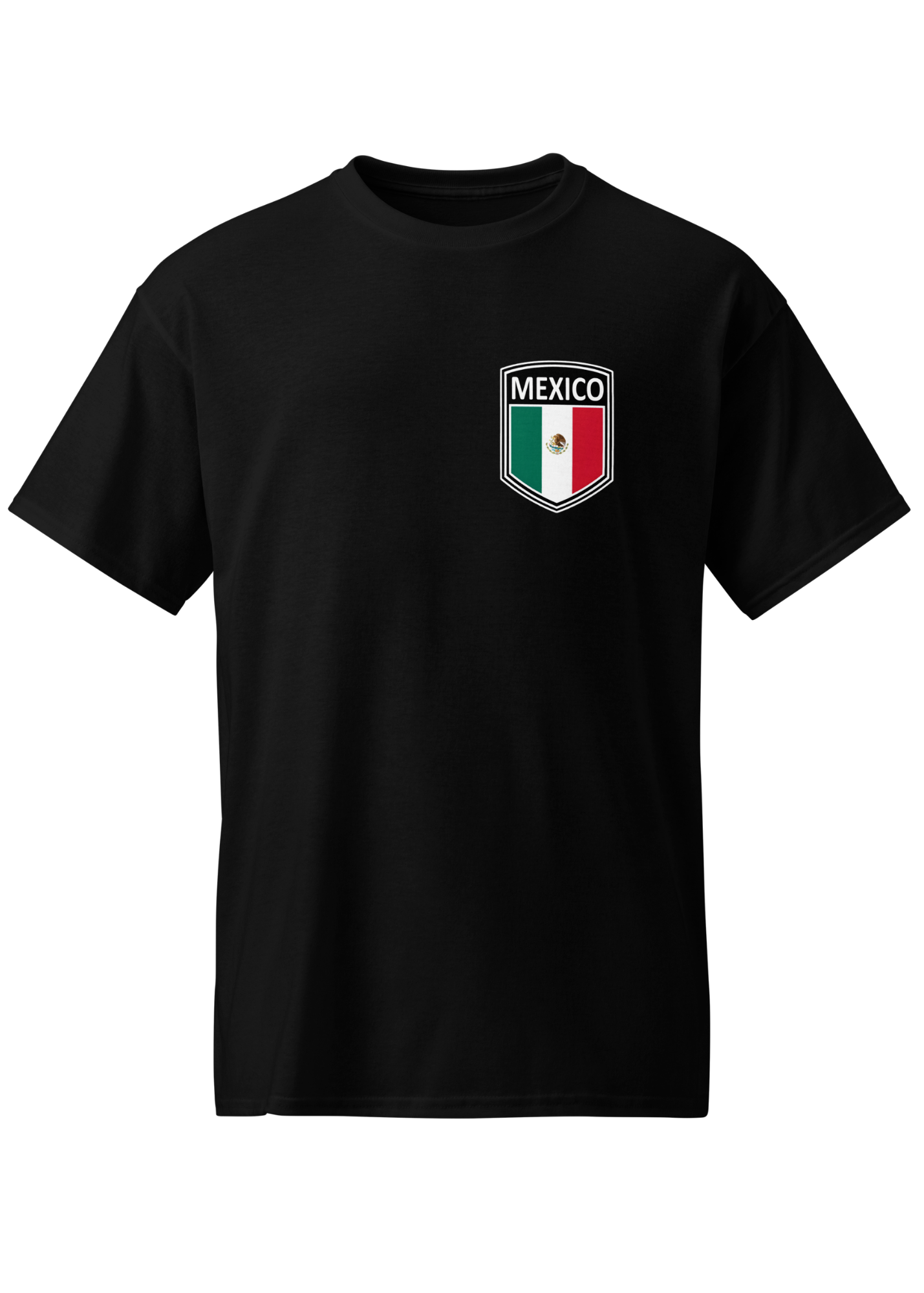 Black futbol fan t-shirt with mexico crest on front