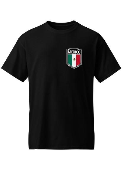 Black futbol fan t-shirt with mexico crest on front