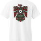 White front and back graphic t-shirt with mexica eagle inspired mexico futbol crest on front and oversized matching design on back