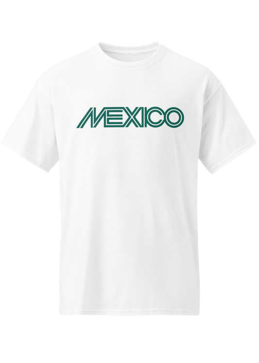 white front and back graphic t-shirt with small colorful sugar skull futbol design on front and matching mexican skull futbol artwork on back