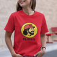 A caricature image of Mexican singer "El Buki," replacing the traditional beaver character on a stylized logo for a gas station.  all printed on a casual, short-sleeved t-shirt. The overall style is a fun, graphic illustration parody.