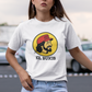 A caricature image of Mexican singer "El Buki," replacing the traditional beaver character on a stylized logo for a gas station.  all printed on a casual, short-sleeved t-shirt. The overall style is a fun, graphic illustration parody.