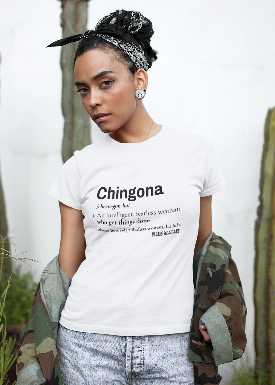 chingona definition white t-shirt for women, latina empowerment shirt, mexican slang tee, boss latina shirt aesthetic minimal design
